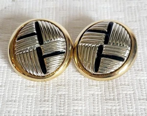 Pendientes de clip geométricos vintage años 80 tono dorado y plateado - Imagen 1 de 5