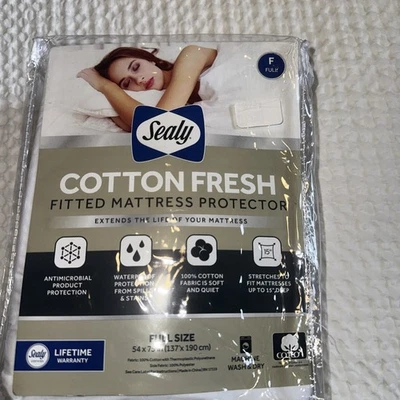 Protector de colchón Sealy algodón recién ajustado antimicrobiano impermeable Foto 1 de 4