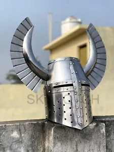 Templar Horn Fantasy Warrior Helmet SCA LARP Knight Helmet Steel Teutonic Knight - Picture 1 of 5