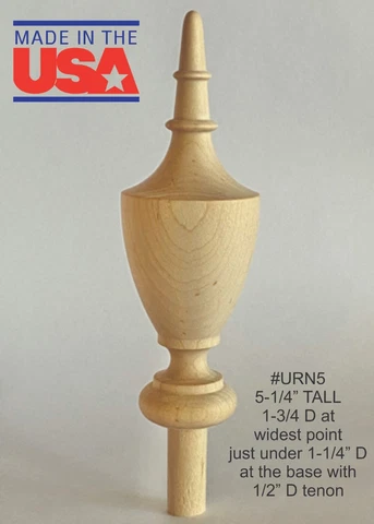 WOOD FINIAL UNFINISHED FOR  CLOCK, BED OR FURNITURE  FINIAL  #URN5 Cover