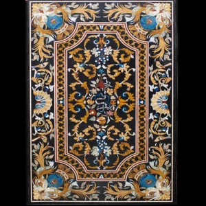 5'x3' Unique Inlay black marble Dining Table Top Conference Table pietra dura - Picture 1 of 4