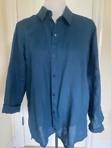 Camisa túnica con botones de lino orgánico cuello clásico Eileen Fisher verde azulado PM - Imagen 1 de 5