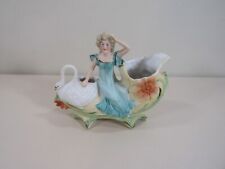 Vintage German #4387 Bisque Art Nouveau Vase with Lady and Swan