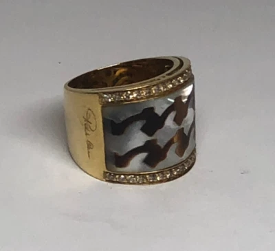 Roberto 硬币 18k 黄金老虎眼和拖把镶嵌钻石戒指 尺寸:7 [045GRA] — 第 1/4 张图片