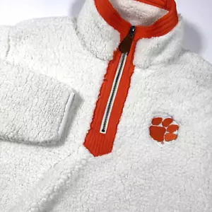 Clemson Tigers Sherpa Fleece Pullover 1/4 Zip Women's M White Orange Pocket - Picture 1 of 10