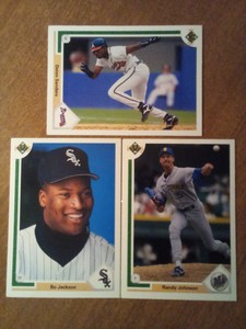 1991 Upper Deck 3 card Star lot.Bo Jackson.Deion Sanders.Randy Johnson.NM+