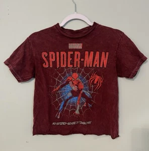 Marvel" Damen-T-Shirt Größe X Small Spiderman kurz bedruckt, weinrot abgenutzt - Bild 1 von 10