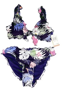 Costume da bagno Hobie bambina 16 nero 2 pezzi fiore increspato spiaggia lago barca piscina - Foto 1 di 12