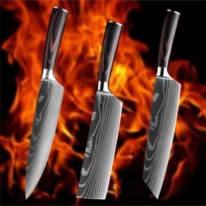 3Pcs Kitchen Knife Set Damascus Stainless Steel Chef Knives Meat Cleaver Sharp - Picture 1 of 12