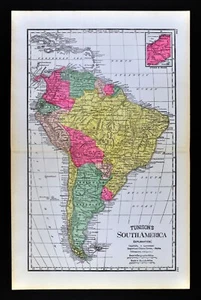 1886 Tunison Map South America Brazil Argentina Peru Colombia Bolivia Venezuela - Picture 1 of 5