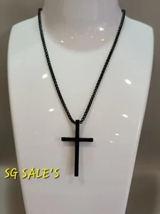 Cross Crucifix Pendant Necklace Stainless Steel Chain Black - Picture 1 of 2