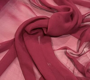 Burgundy 100% Silk Chiffon Fabric 45” Width  Sold By The Yard - Picture 1 of 2