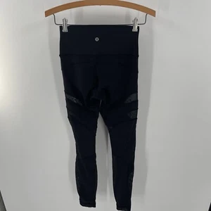 Lululemon Women’s Size 4 Black Mesh Wunder Under Hi Rise Leggings - Picture 1 of 12