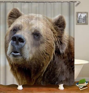 Funny Animal Bear Shower Curtain,Cute Brown Head Close-Up Polyester Cloth Pri... - Picture 1 of 6
