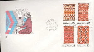 Bloque FDC 1986 - Scott # 2235-38 - Arte Nsvajo - Artesanía de caché con tarjeta - Imagen 1 de 2