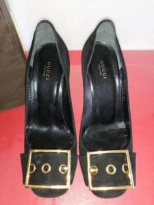 Used GUCCI Pumps Heel Nubuck Black EU38 US8 Japan F/S - Picture 1 of 24