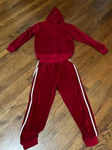 Kids Tales Unisex Kids Velour Hooded Tracksuit White Stripes Red Long Sleeve - Picture 1 of 4