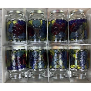 Vtg Libbey Hostess Glassware Lg 12 Oz Stained Glass Fruit Set of 8 Glasses NEW - Picture 1 of 8