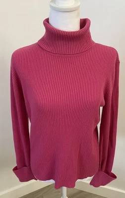 Real Clothes Saks Fifth Avenue Silk Cashmere Turtleneck Ribbed Pink Top Sz. L - Image 1 of 4