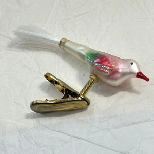 VTG Mini Mercury Glass Pink  Bird Clip Christmas Ornament Filament Tail 3" - Picture 1 of 5