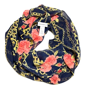 Bufanda Susan Graver Infinity Fondo Azul Marino Rosas Cadenas 17x78 Pulgadas - Imagen 1 de 10