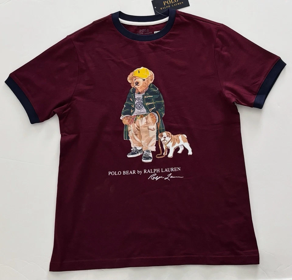 NWT, Boys RALPH LAUREN Burgundy Short Sleeved Polo Bear T-Shirt. L(14-16) - Image 1 of 1
