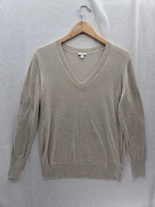 GAP V-neck Women's Metallic Beige Lightweight Pullover Long Sleeve Sweater Sz-S - Picture 1 of 7