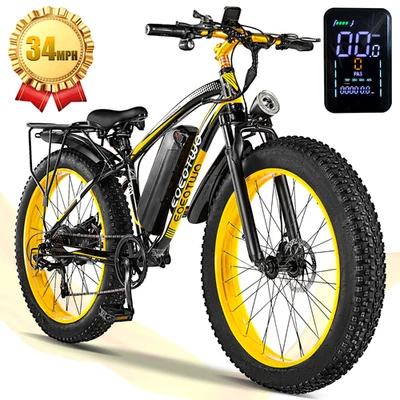 26"Fat Tire 1500W Electric Mountain Bike for Adults 34MPH 60Miles Cruiser E-bike - Image 1 of 4