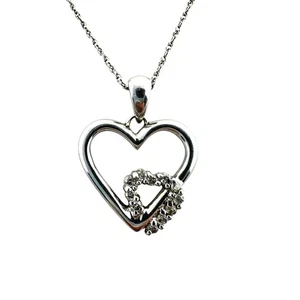 14K White Gold Diamonds Heart Love Elegant Romantic 18" Necklace 2.48g - Picture 1 of 12