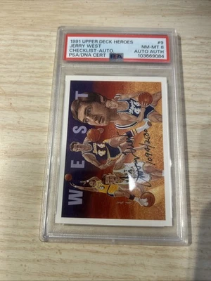 1991 UPPER DECK JERRY WEST HEROES #9 CHECKLIST #/2500 PSA 8 Auth Autograph  - Image 1 of 3