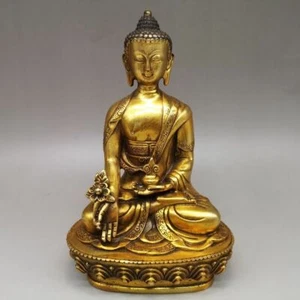 Antique old brass Buddha Statue Medicine Sakyamuni bhagavan Bhaisajya ~U Wealth - Picture 1 of 9