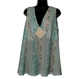 HOT TEMPERED Y2K Green Floral Floral Mesh V Neck Tank Plus Size 2X Sexy Summer - Picture 1 of 6