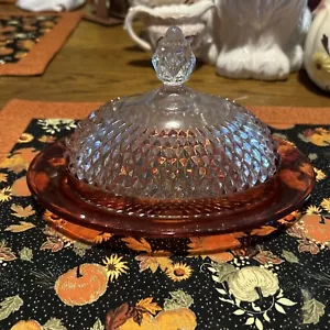 Vintage Indiana Glass Ruby Red Flash Diamond Point Lg. Oval Covered Butter Dish - Picture 1 of 6