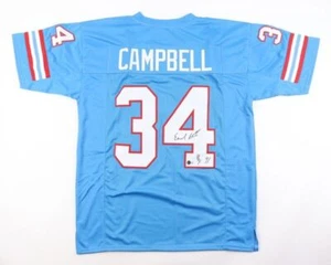 EARL CAMPBELL AUTOGRAPHED HOUSTON OILERS CUSTOM JERSEY BECKETT COA "HOF 91" INSC - Picture 1 of 3