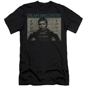 Supernatural Slim Fit T-Shirt Dean Winchester Mug Shot Black Tee - Picture 1 of 1