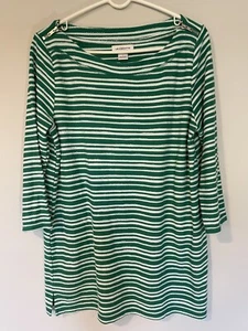 Liz Claiborne Weekend Shirt Womens Large Green Striped 3/4 Sleeve Zipper Tunic - Picture 1 of 9