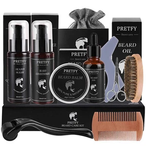 10PCS Beard Growth Kit Styling Balm Oil Comb Brush Beard Grooming Pretfy Beard - Picture 1 of 10
