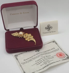 Camrose Kross Brooch Faux Pearl Signed - Picture 1 of 6