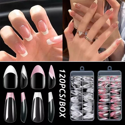 120Pcs/Box Short Square Nails Tips Full Cover Clear French False Nail Extension' - Image 1 of 4