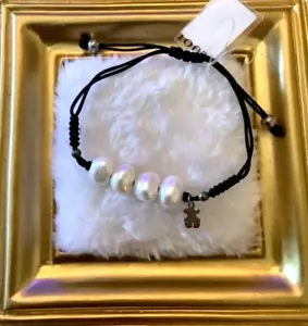 TOUS Genuine Freshwater Pearl Bracelet on Black Cord - Picture 1 of 4