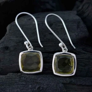 Gemsone Lemon Quartz Sterling Silver Yellow Cushion Dangle Earring Fine Jewelry - Picture 1 of 4