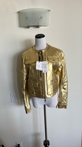 Giacca da motociclista Moschino oro metallizzato pelle e puro taglia 44