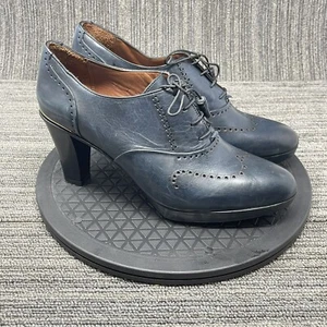 Franco Cuadra Wingtip Shoes Women 9 Blue Leather Platform Tassel Heel Goth Witch - Picture 1 of 13