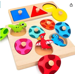Wooden Peg Puzzle for Toddlers,Montessori Toys for Kids,Wooden Learning Color So - Picture 1 of 7