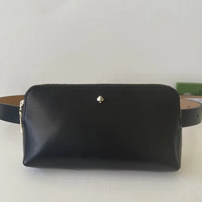 Kate Spade Zip Top Leather Belt Bag Fanny Pack Black S/M NWT Retail $98 - Image 1 of 4