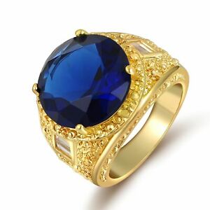 Size 8 Bridal Womens 18K Gold Filled Blue Sapphire Mens Wedding Rings