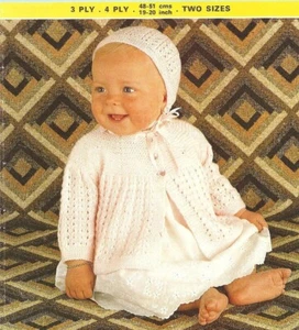 Cardigan bonnet Baby Knitting Pattern 3 to 12 months copy 3 & 4 ply - Picture 1 of 2