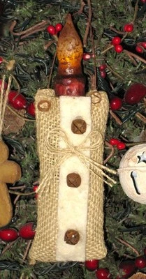 Handmade BURLAP Ornament Battery Candle and Holder 6 1/2" tall X 2" wide - Image 1 of 4