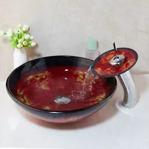 Rubinetto miscelatore lavabo vetro temperato lavandino vasca bagno rotondo US - Foto 1 di 9