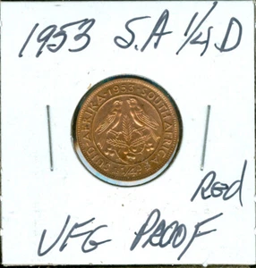1953 SOUTH AFRICA FARTHING 1/4P ULTRA FINEST GRADE RED  * - Picture 1 of 2